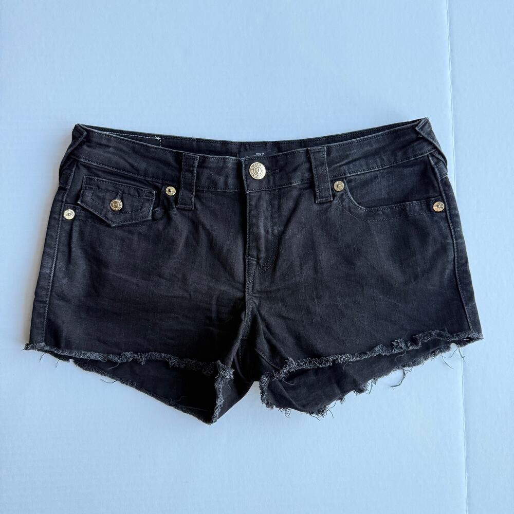 True Religion Joey Low Rise Black Cutoff Denim Shorts Size 29